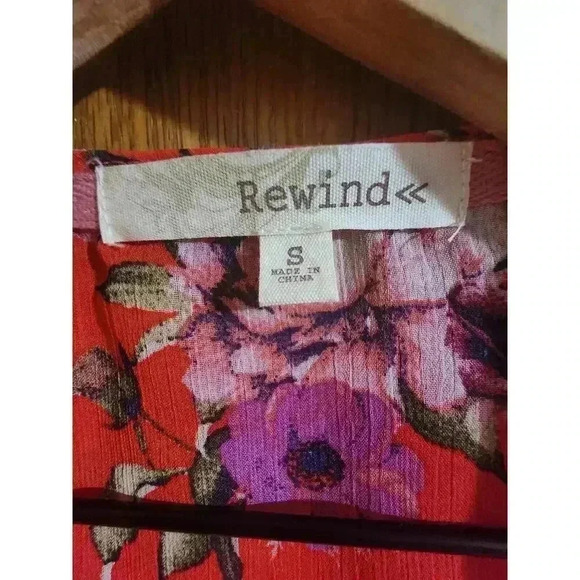 Rewind Cardigan Blouse Womens Size Small Red Pink Floral Pattern Short Sleeve - Picture 3 of 4